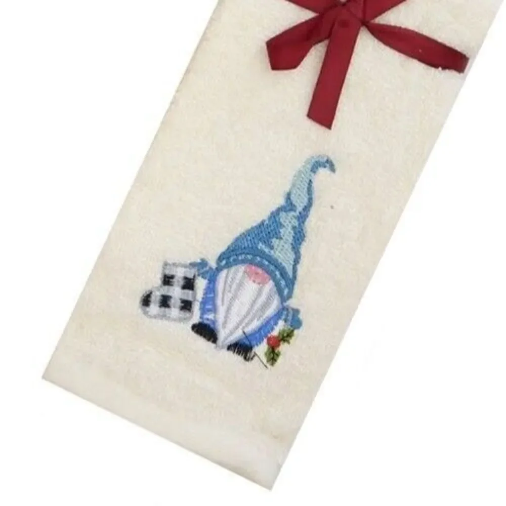 Avanti Gnome Fingertip Towels Set of 2 Embroidered Christmas Blue White Holiday